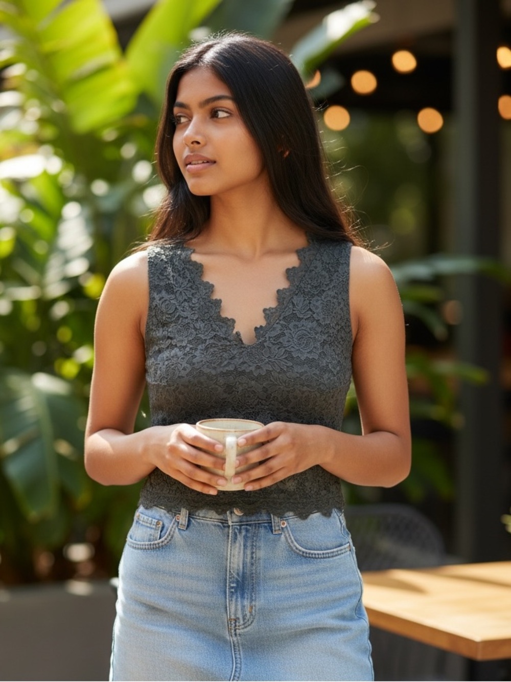 Forest Green Lace V-Neck Camisole Top